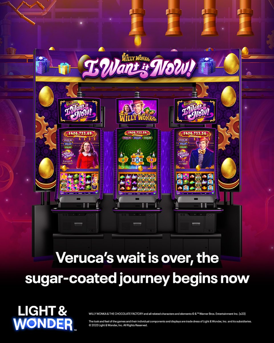 The Golden Ticket is just the beginning… Get ready to go on a wild journey alongside Veruca through the chocolate factory with Willy Wonka – I Want It Now! 🍭 Discover the thrills of the Golden Egg feature, the Oompa Loompa feature, and Veruca’s Bonus!