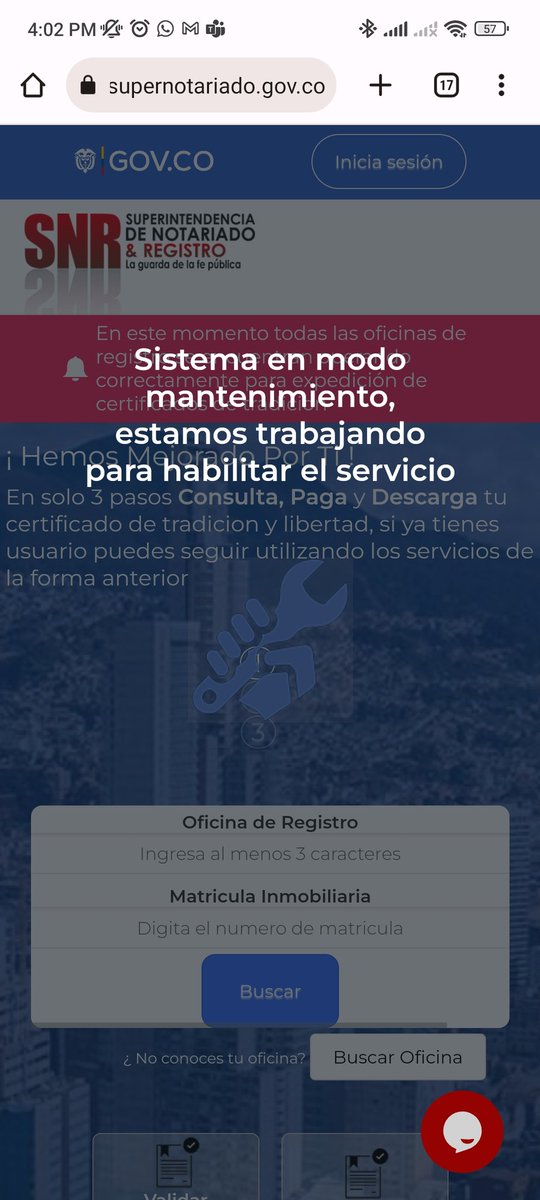 lu12c's tweet photo. @Supernotariado cuando van a arreglar su página web? Llevo 15 días intentando sacar el certificado de libertad y tradición y lo único que sale es que está en mantenimiento la plataforma https://t.co/KnueEutOXP