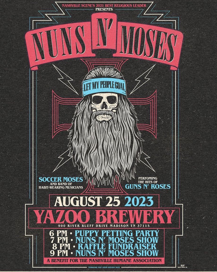 Tomorrow, I’m playing a benefit show for <a href="/nashvillehumane/">Nashville Humane</a> . We will be dressed like nuns playing Guns N’ Roses songs. You should probably come. It’s free. It’s at <a href="/YazooBrew/">Yazoo Brewing Company</a> and starts at 7. 🤘🏻😎🤘🏻
