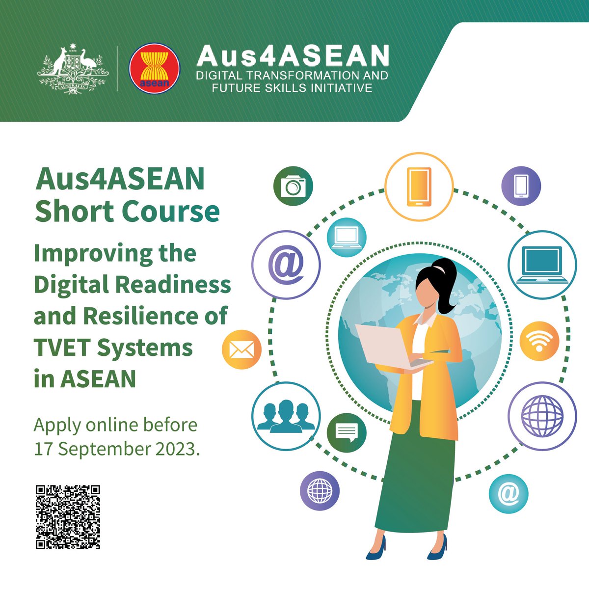 📢 Calling all Technical & Vocational Education & Training professionals from ASEAN countries! Applications are open for Digital Readiness Short Courses in Australia under the #Aus4ASEAN Digital Transformation & Futures Skills Initiative. Apply by 17 Sep👇