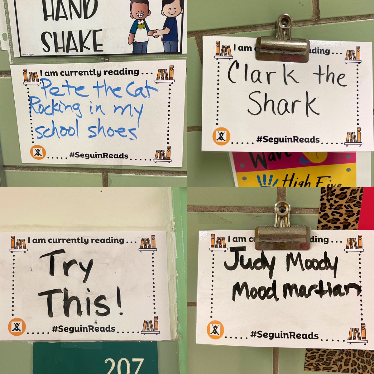 laurenbpish's tweet photo. Walking down the halls @WeinertES this morning, I noticed some new “I am Currently Reading” signs! And a special shout-out to Mr. Mendoza, who illustrated his! @MatsRead @mrswehe @SeguinISD #SeguinReads #CurrentlyReading #MatsRead #ReadLearnGrow #BrighterTogether https://t.co/JztGytASlN