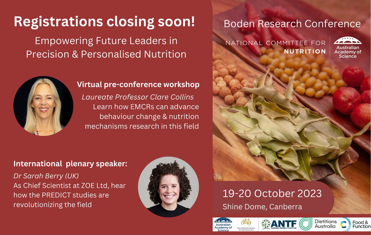 🔊Calling dietetic, nutrition &amp; behavioural science EMCRs, postgrad students &amp; professionals

<a href="/Science_Academy/">Australian Academy of Science</a> is empowering future leaders in precision &amp; personalised nutrition. Speakers include <a href="/ProfCCollins/">Laureate Prof Clare Collins AO</a> &amp; <a href="/saraheeberry/">Sarah Berry</a>   

📅 Register by 25 Sept: bitly.ws/Iw6h