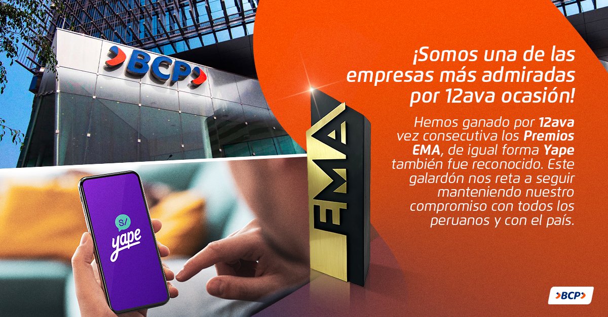 Queremos agradecer a nuestros colaboradores porque gracias a su esfuerzo es que hoy hemos sido reconocidos una vez más y de forma consecutiva por los premios EMA. 👏🏆 Esta es la 12ava oportunidad y queremos reforzar nuestro compromiso mejorando cada día nuestros servicios. 💯🚀