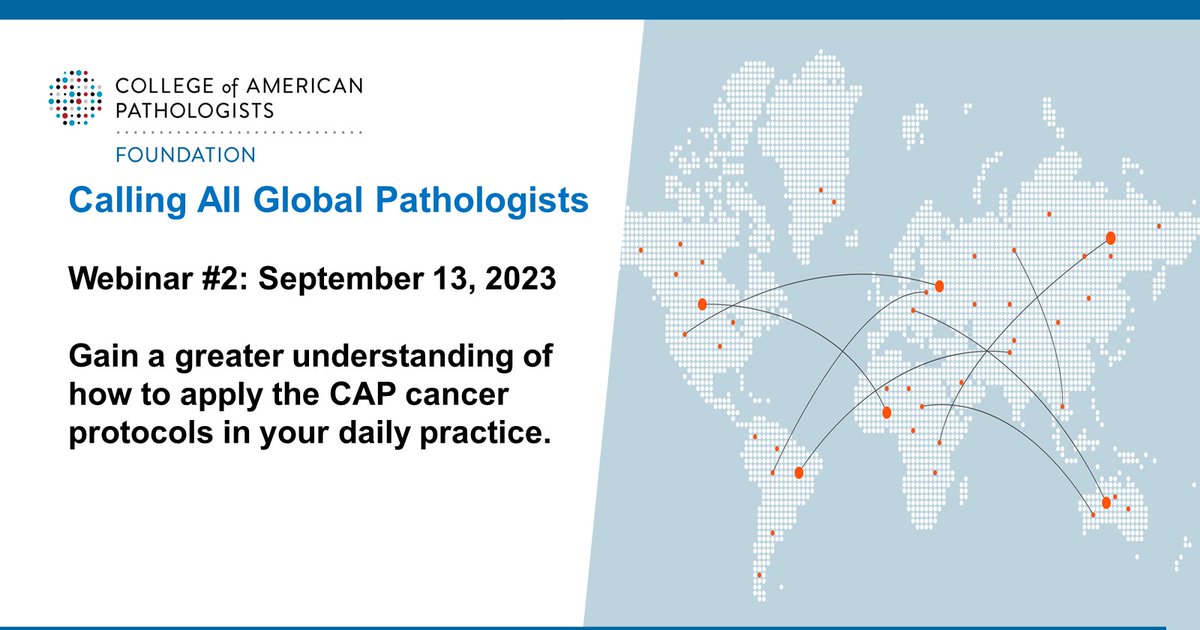 Join over 800 global pathologists on September 13th for part two of this webinar series designed to assist those practicing in under-resourced countries—in understanding the CAP cancer protocols and how to integrate them into daily practice.
 
Learn More: capatholo.gy/3OC11Nd