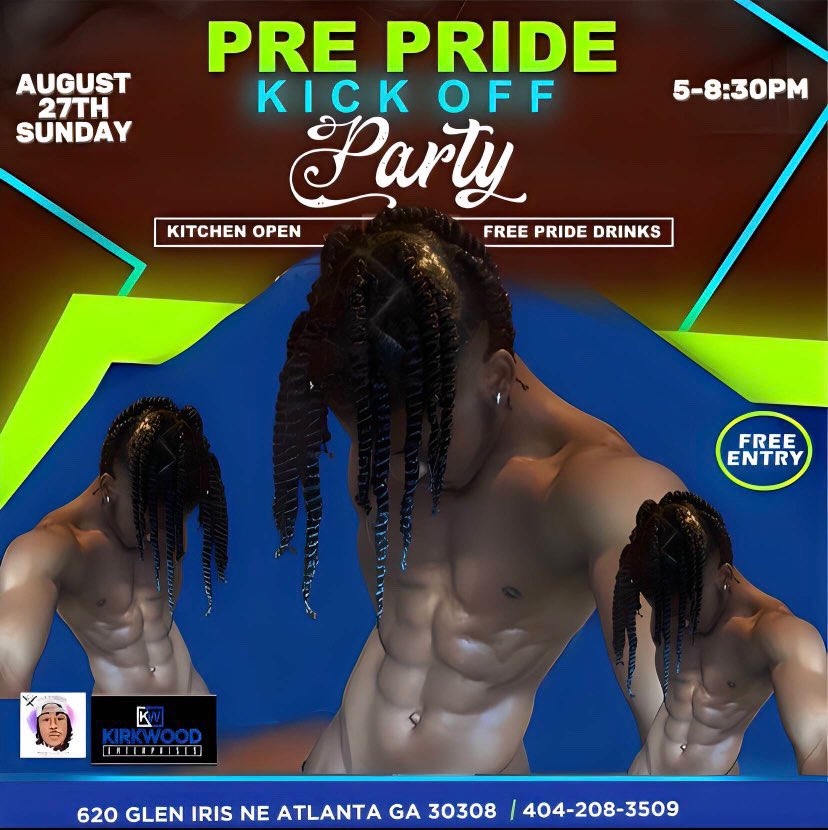 KirkwoodEnterpr's tweet photo. Pre-Pride Party Sunday August 27th in Midtown‼️‼️Kitchen is open along with drinks ‼️ 5-8 pm Sunday ‼️ #WeOutside #SundayFunday #freaks #food #drinks #fun #freeentry #freedrank #atl #kitchenopen #midtownatl #music #Weekend #welit #Repost #callingallfreaks https://t.co/xTBSVpIT5v