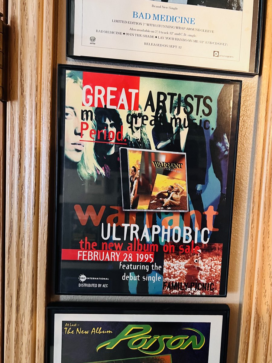 HairMetalGuru's tweet photo. Framed shit in my house: #Warrant 1995 ad for the criminally underrated #Ultraphobic album. #janilane #hairmetal https://t.co/OUTJSC3G0X