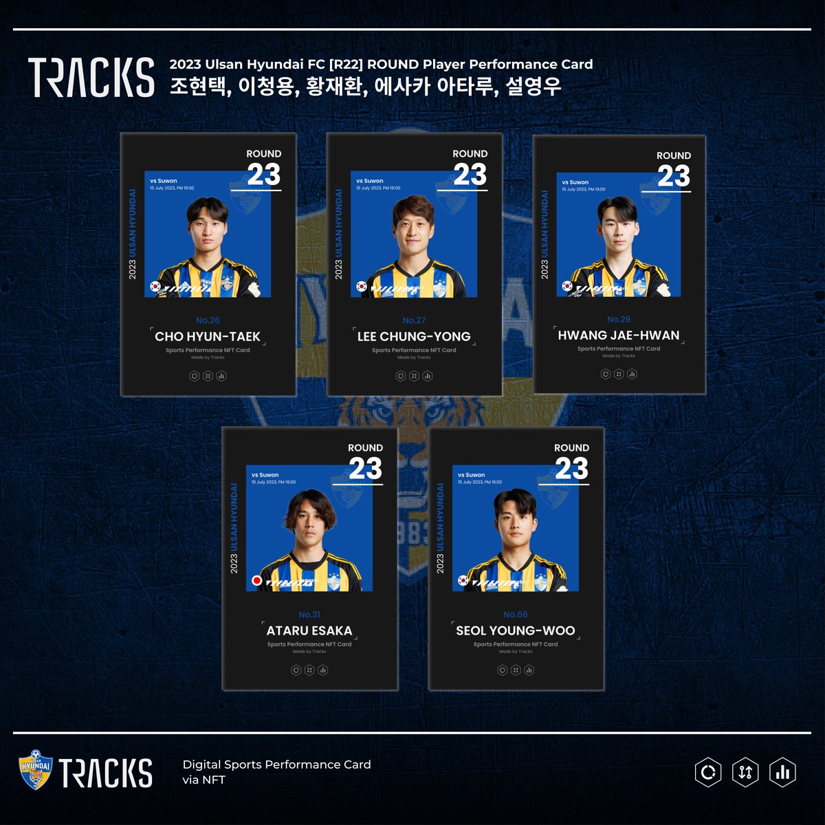 📢 2023 [R23] Player Performance Card OPEN 📢 

안녕하세요. TRACKS 입니다. 
2023 TRACKS [R23] Player Performance Card가 오픈되었습니다.  

🌐 TRACKS 바로 가기 tracks-digitalcard.com  #TRACKS #NFT #이벤트