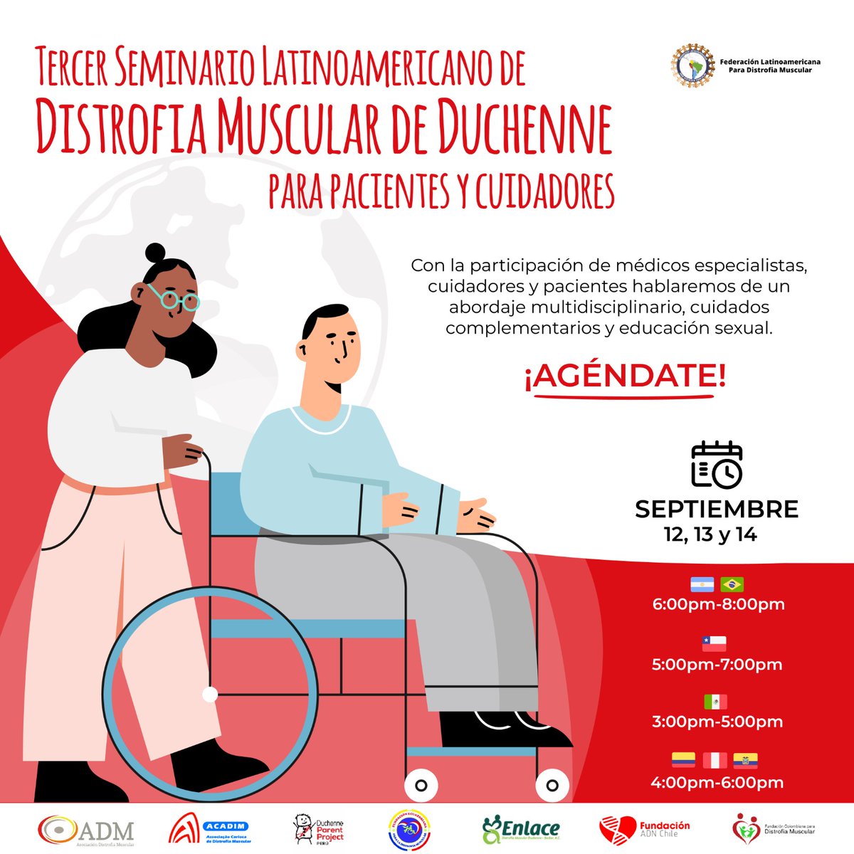 parent_peru's tweet photo. No te pierdas nuestro seminario virtual para pacientes con Distrofia Muscular de Duchenne y sus cuidadores, que se llevará a cabo los días 12, 13 y 14 de septiembre 🙌. Reserva tu lugar ahora mismo a través de este link: https://t.co/WfDAKyZ0Ul https://t.co/ut77hQVjl3