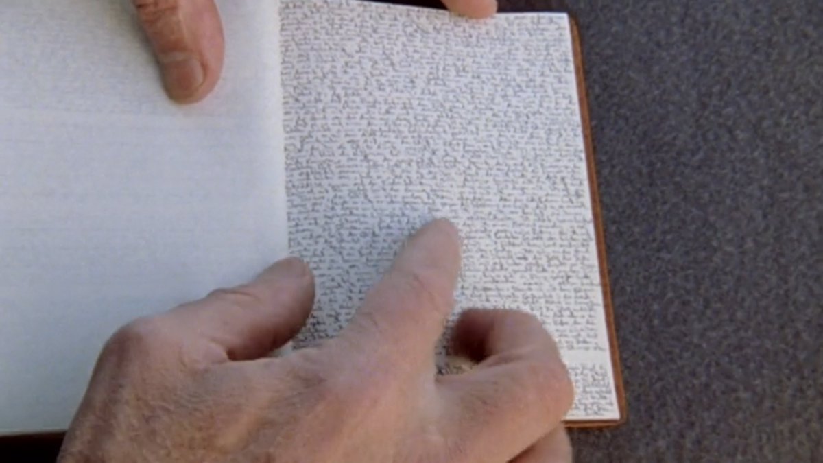 tomreadsgoodok's tweet photo. @filmspotting @LarsenOnFilm @samvanhallgren Humbling asking for your retweets. I watched Herzog's My Best Friend cus of the Fandor trial for Cairo Station. He shows his notebook from Fitzcarraldo which is too small to read / in German. Filmspotting Family, WHAT DOES IT SAY??? https://t.co/Lu3RAJNlUv