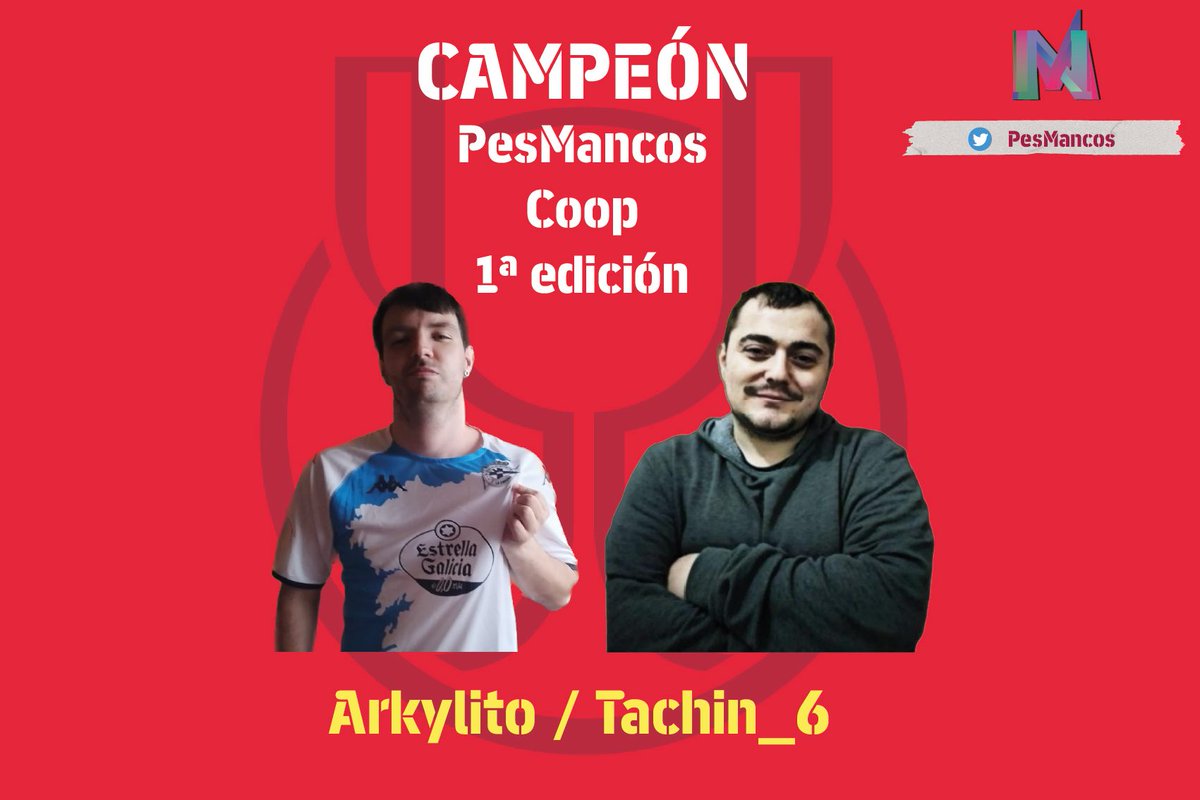 Ya tenemos a los primeros Campeones de la PesMancos Coop. Despues de tres partidos con prorroga incluida <a href="/Feelslikelito/">FeeLsLikeLito 🍍</a> y <a href="/tachin_6/">Tachin</a> logran imponerse en el Bo3 y alzarse con la primera edicion.
Enhorabuena por la pedazo final disputada. 
Gracias a #Exon y #ECUAdeCORA por la final