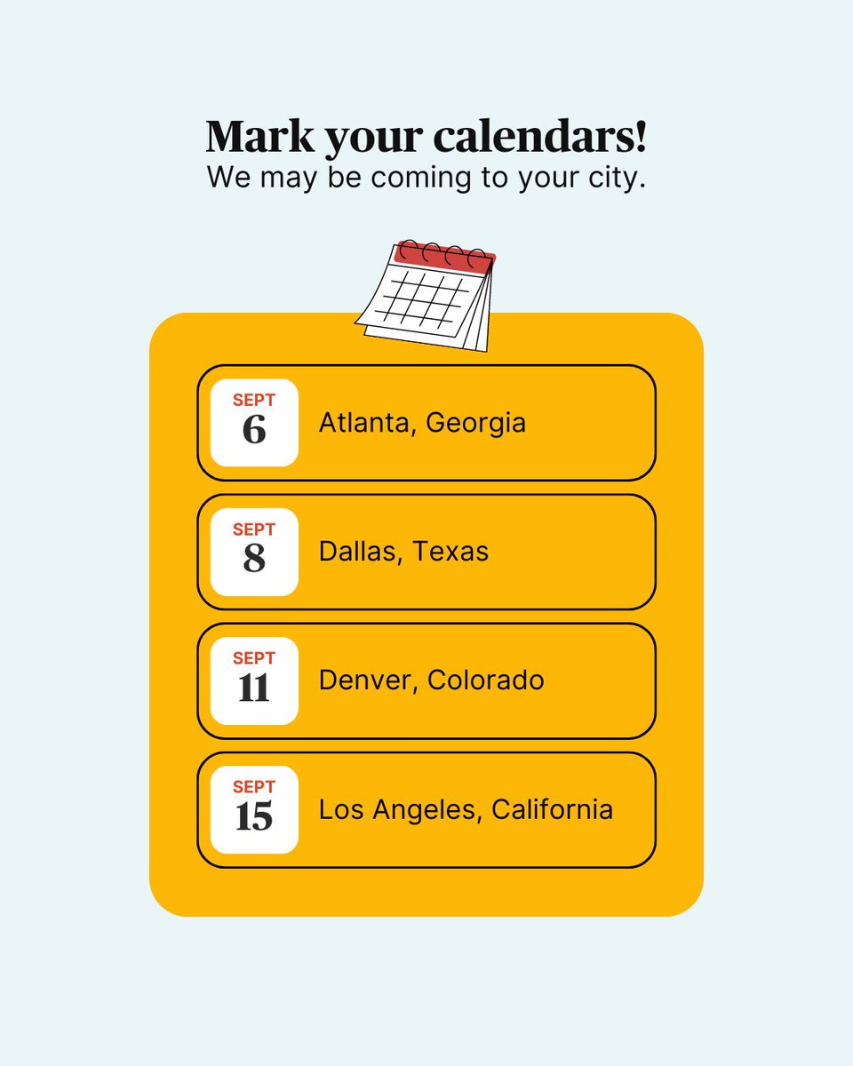 Ready for Saltbox Across America in Your City? 🧂📦🚛

➡️ 9/6/23 Atlanta, GA
11am-3pm ET

➡️ 9/8/23 Dallas, TX
10am-3pm CT

➡️ 9/11/23 Denver, CO
11am-3pm MT

➡️ 9/15/23 Los Angeles, CA
10am-2pm PT

We can't wait to see you there! 😎

➡️ RSVP at the link in our bio! #JoinSaltbox