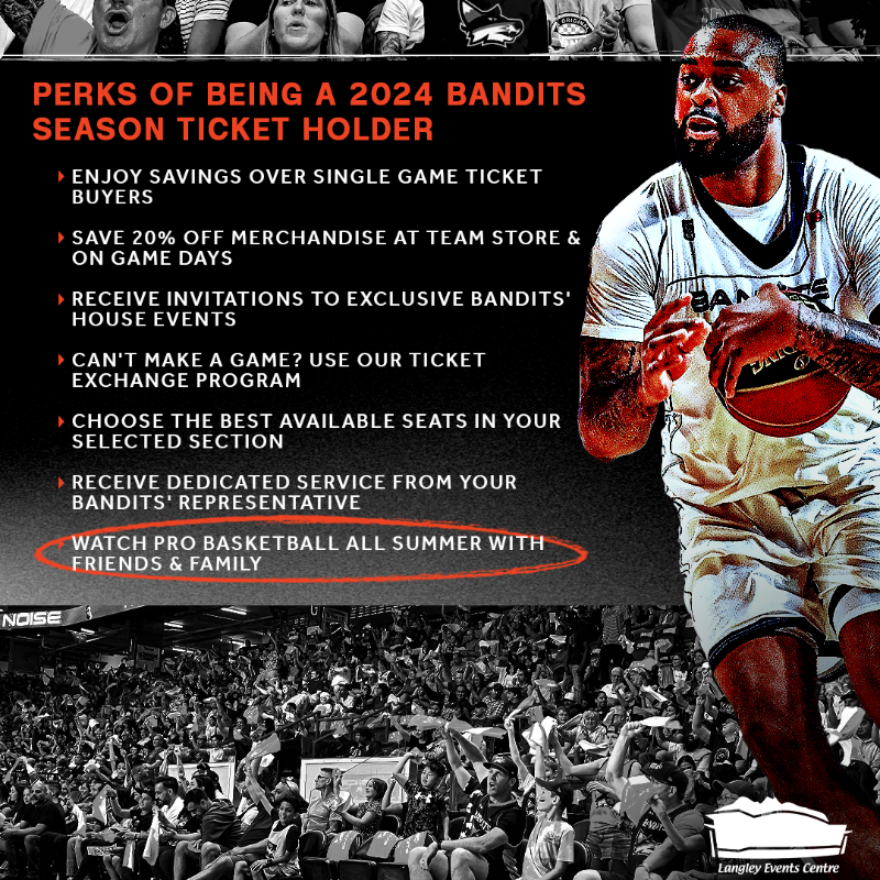 vancitybandits's tweet photo. Pro basketball in 2024. Be here for it. 🔥

Bandits Season Tickets are ON SALE NOW. Lock your seats in with Early Bird pricing and enjoy exclusive benefits &amp; merch. 🎟️

#LikeABandit