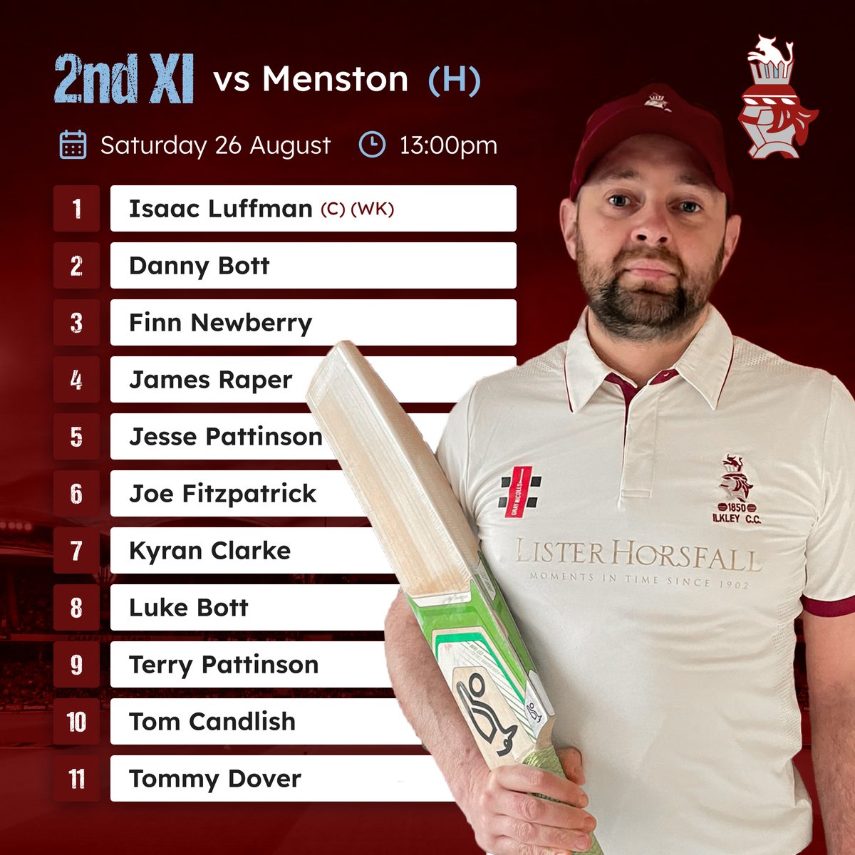 IlkleyCC's tweet photo. 🏏 THIS WEEK'S TEAMS

1st XI vs @BoltonVillasCC (A) Sat 1:00pm
2nd XI vs @MenstonCricket (H) Sat 1:00pm
3rd XI vs @OlicanianCC (H) Sun 1:00pm

The 3rd XI Cup Final team for Monday has been posted in a separate post available on our profile!

#IlkleyCC #ICC #ICCTWD https://t.co/8taLH59cCy