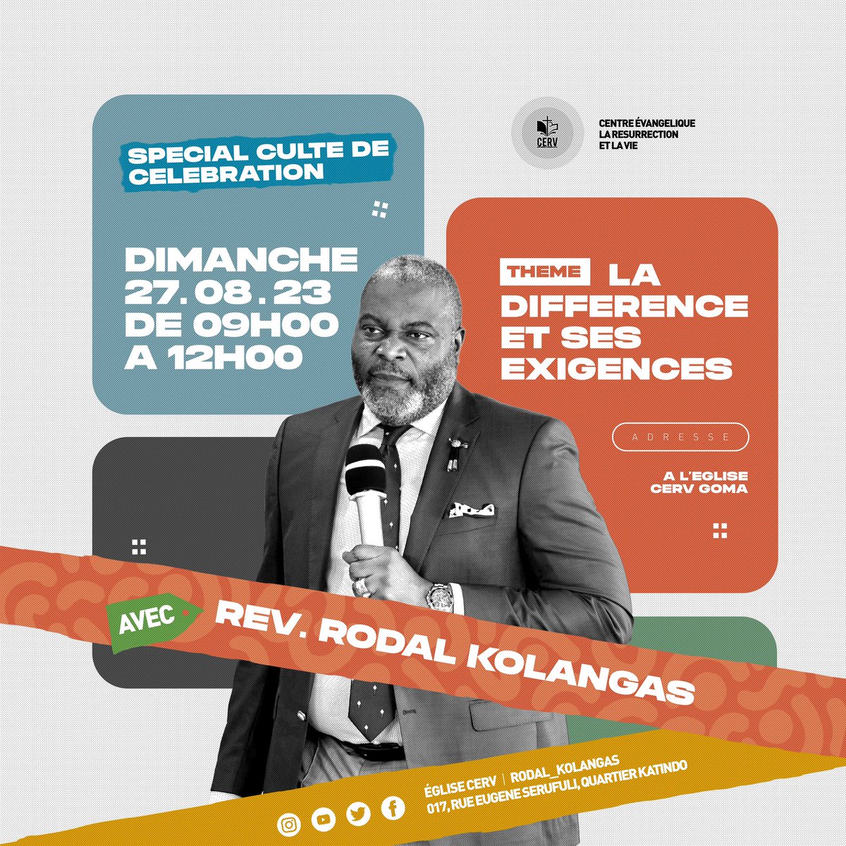 rodal_km's tweet photo. Joignez-vous à nous ce dimanche pour un culte de célébration avec un enseignement édifiant sous le thème : LA DIFFÉRENCE ET SES EXIGENCES | Orateur. @rodal_kolangas_m 

Vous êtes les bienvenus.
#culte #celebration #eglisecerv #rkministries https://t.co/e4s8x5SfXY