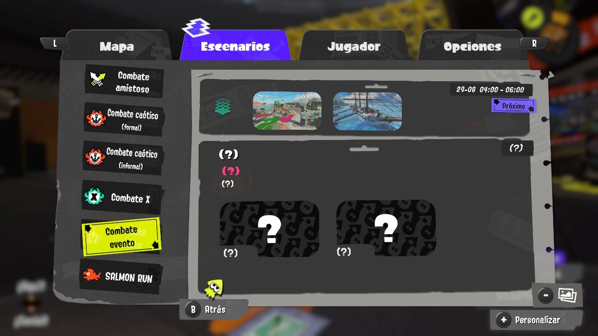 OSCAR75MIIVERSE's tweet photo. Estimados amigos de @SplatoonUCS, necesito vuestra sabiduria o la de vuestros contactos y aliados... ¿Qué coño pasa con ese Combate Evento misterioso? ¿Será sorpresa? ¿Es por el cambio de temporada?

#SplatoonUCS #Splatoon3 #NintendoSwitch https://t.co/QHQwlTX4Ea