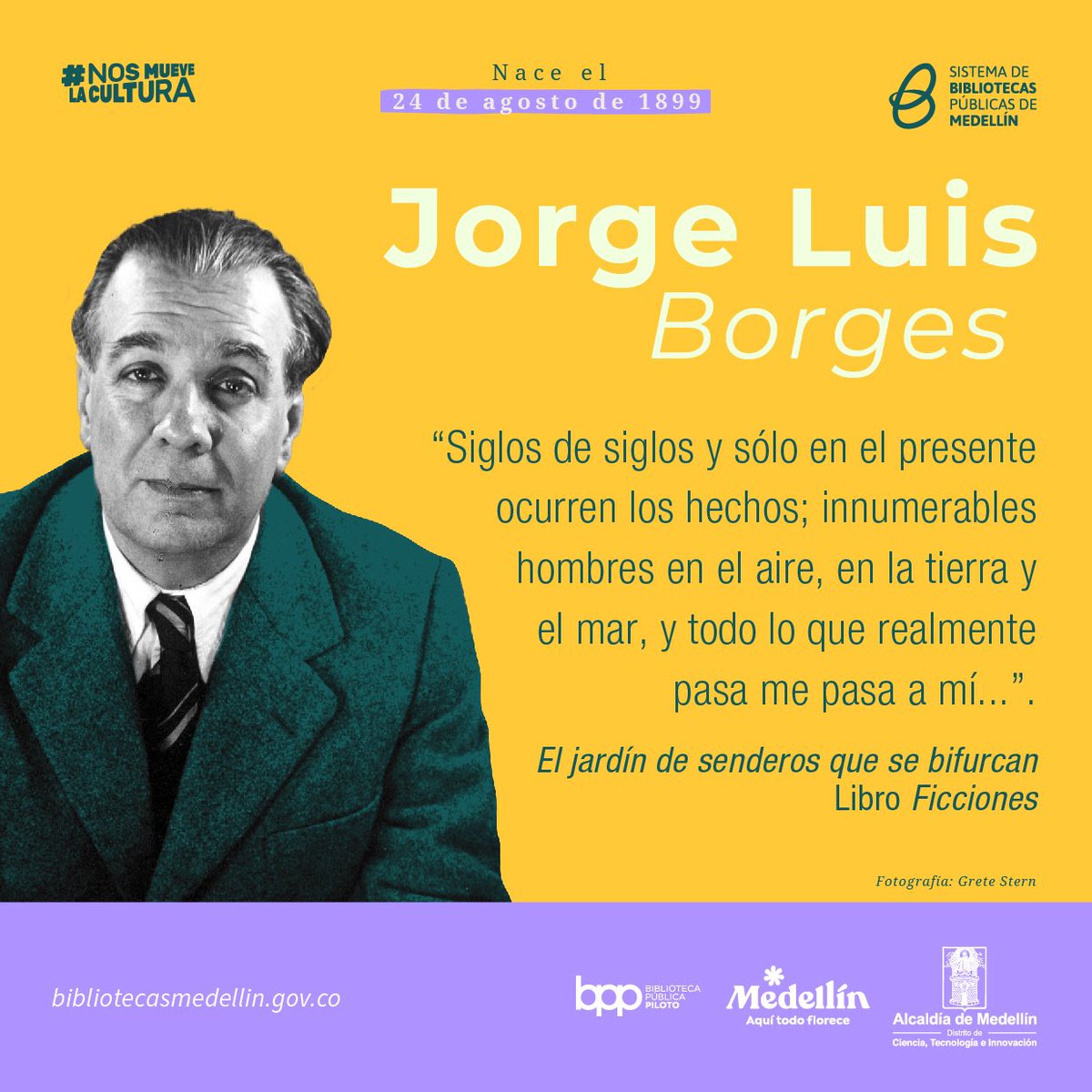 Borges amaba los libros, la lectura y las bibliotecas ¡que feliz hubiera sido en nuestros espacios! Ahora los habita a través de su obra, la tenemos siempre al alcance los enamorados y curiosos de sus historias y su poesía. ¡Eres eterno! ¡Vives en la memoria de los lectores! 📚