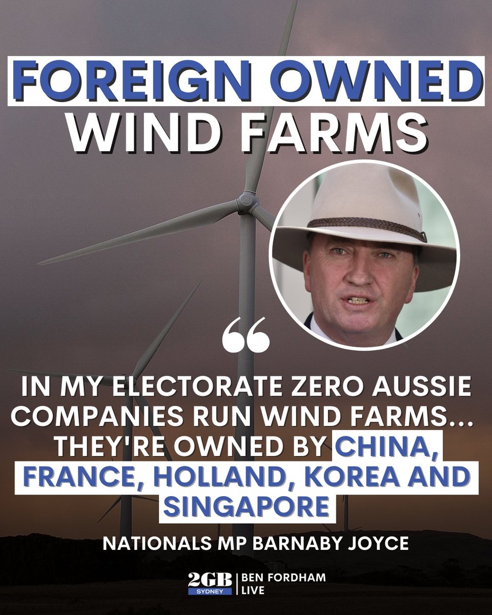 Australian farmers are sounding the alarm. 70% of wind farms in our regions are foreign owned. Overseas billionaires are laughing all the way to the bank… 🎧omny.fm/shows/ben-ford…🎧