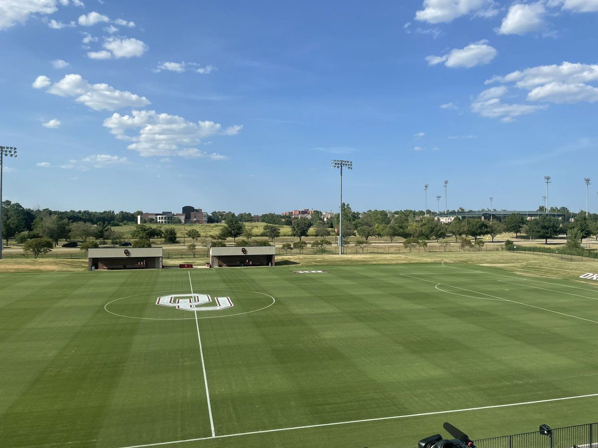 tannermillerok's tweet photo. Gameday. 8pm kick vs #arkansaspinebluff. Those things in the sky are clouds. Haven't seen them since Eisenhower was in office. #johncrain is ready to rock and roll. #OU #BoomerSooner #turf #johncrain https://t.co/10PpdoqtVt