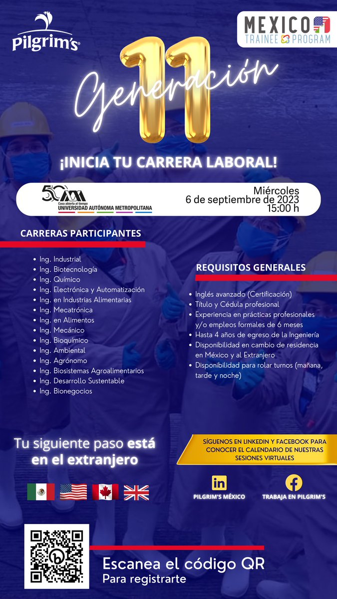 lauammx's tweet photo. ¡#Entérate sobre el Programa Trainees de Pilgrims! Sesión informativa de la 11a. generación
.
🗓 Miércoles 6 de septiembre
⌚ 15:00 horas
ℹ Registro previo y gratuito: https://t.co/4BctiPW9F0
.
#UAM50 #VinculaciónUAM
#BolsaDeTrabajo #SIBOT https://t.co/DqOE0Qa4gk