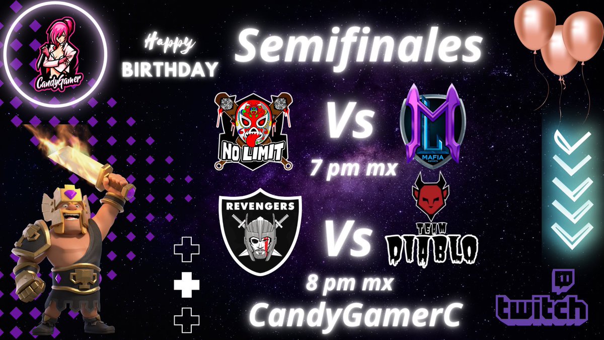 Semifinales!! 🏟️ Candy Cup 🗓️esta noche ⏰ 8:00 pm 🇲🇽 Revengers 🆚 Team Diablo Happy birthday Candy 🎊🎂🎉🎁🎈 Tremenda guerra no tela puedes perder @REVENGERS5254 @TEAM_DIABLO_ @CandyGamercoc Vamos Team Diablo