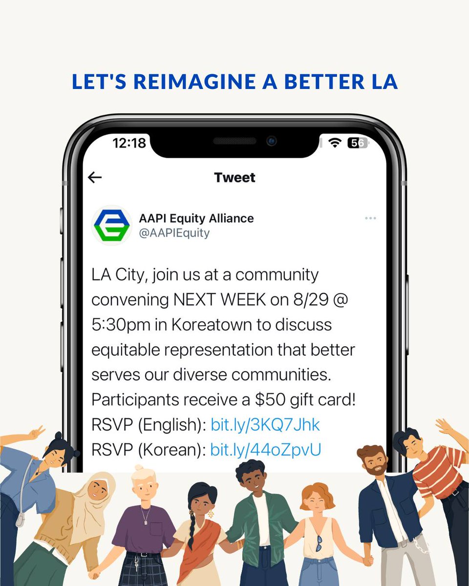 KYCCLA's tweet photo. Next week @AAPIEquity will be hosting a community convening on August 29th at 5:30pm in Koreatown with @kafla1962 @CatalystCali 
The first 50 participants who RSVP and attend will receive a $50 gift card 💸 (English): https://t.co/1HE1ti99kT (Korean): https://t.co/JkGXuseOPT https://t.co/LloHhZN5ok