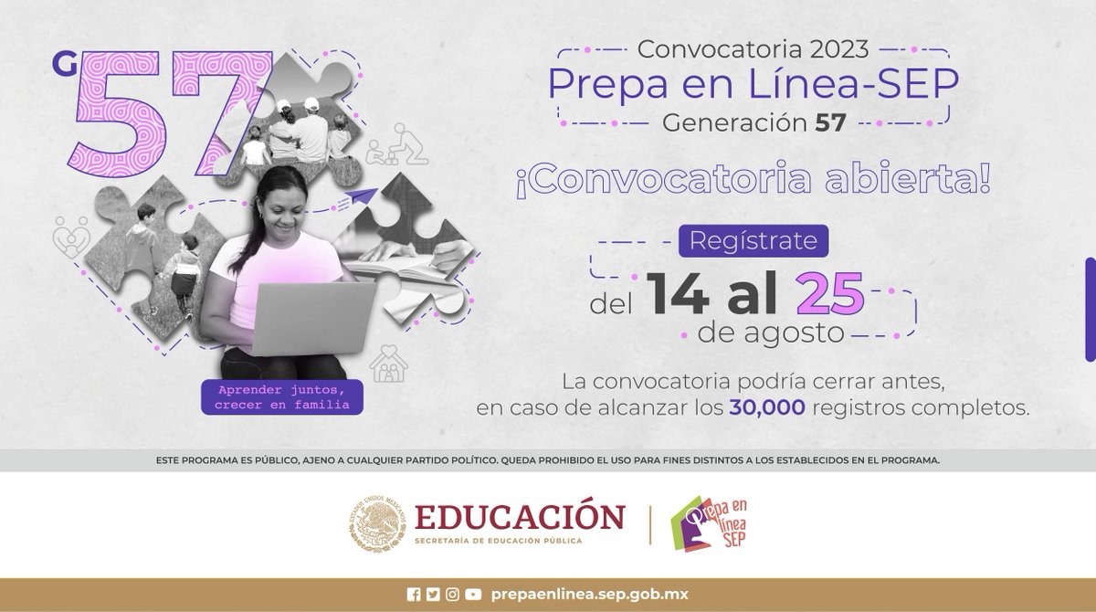 CanalOnceTV's tweet photo. ¡Convocatoria abierta!
Comenzamos el periodo de registro de la Convocatoria 2023, Generación 57, de Prepa en Línea-SEP.
Realiza tu registro en el enlace, HOY es el último día: https://t.co/LF2KQVGlDX
#Convocatoria2023PLSEP #G57_PL-SEP #PrepaEnLíneaSEP https://t.co/zAnfqsDeLk