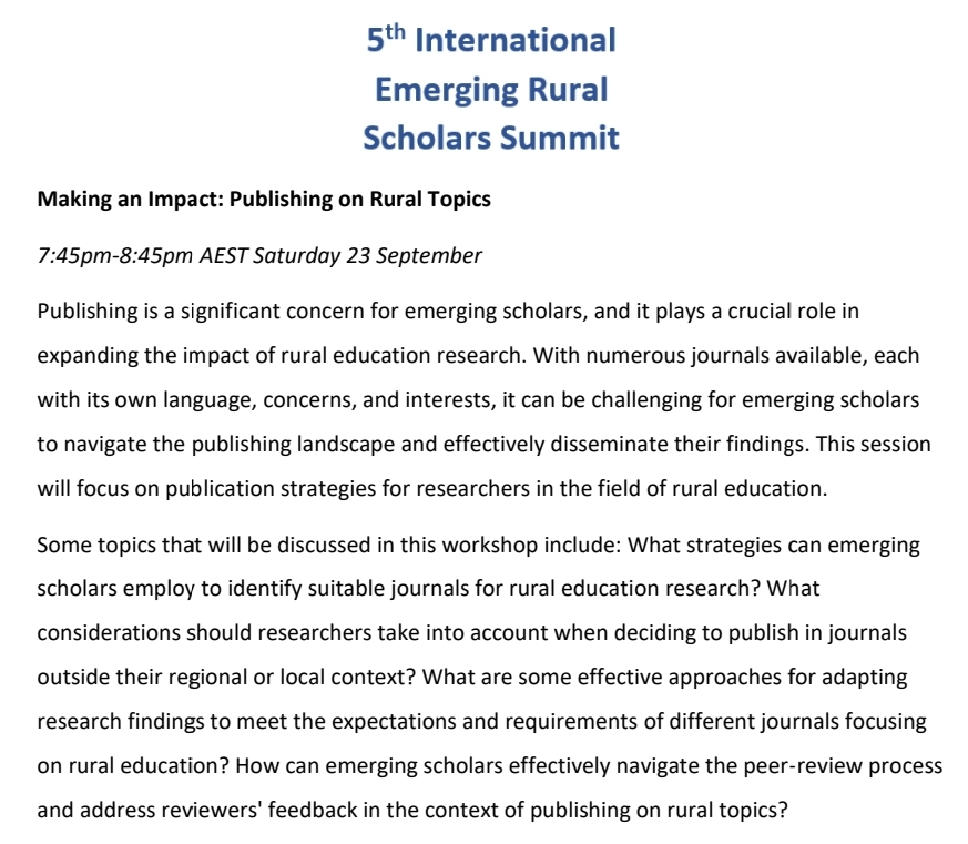 Less than a month until the #IERSS! Registrations are open - to attend and to present - join in the conversations with established & emerging #ruraled voices from around the world for free & online. Check out the Consult a Colleague roundtable topics👇 forms.gle/eU3naqevMaD4ee…