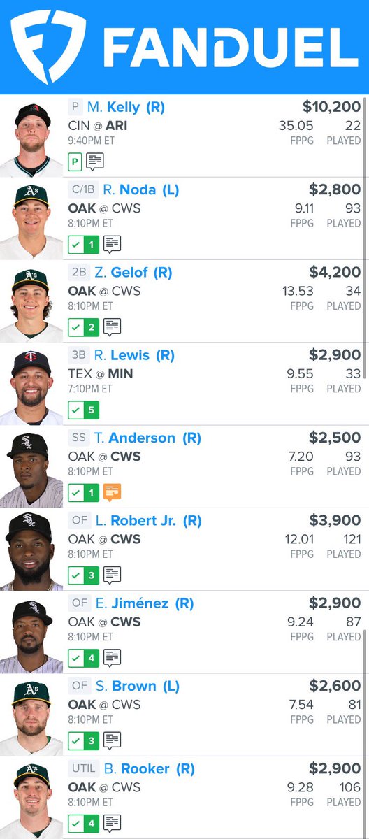 JakeOsterholt's tweet photo. 🚨August 24 Main Slate MLB FanDuel🚨

PLEASE LIKE/TWEET IF USING, tail at your own risk. 🙏🔄❤️ Good luck! 🍀

Created by DFS Picks With Math prototype optimizer. Follow to see building process and success rate of our DFS optimizer. 👇 https://t.co/6J632KAJaf