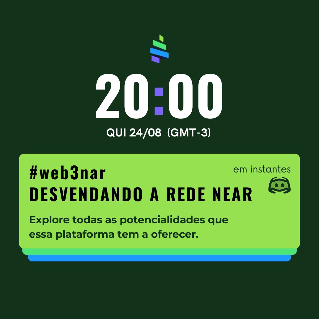 web3dev_pt's tweet photo. 🚀 Participe do nosso empolgante #Web3nar e mergulhe no universo da tecnologia por trás da rede #Near. Vai começar em instantes. Acompanhe nossa transmissão no Discord ou no link { https://t.co/PTWt5oX7fX https://t.co/WnOJsyAtJo