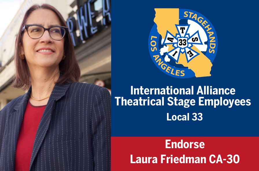 IATSE Local 33 represents nearly 2,000 workers in the theatrical and TV industry. I’m so proud to have received this endorsement -- especially now as our writers and actors in the industry strike for improved pay and working conditions and protections.