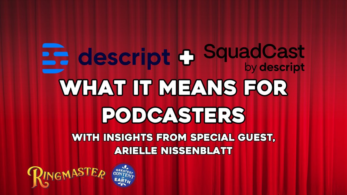 Thank you for bringing me onto <a href="/RingmasterPods/">Ringmaster B2B Podcasting</a> to discuss the <a href="/SquadCastFM/">SquadCast.fm by Descript</a> / <a href="/descript/"></a> news, Sam!

Learn about the acquisition and why it matters here: youtube.com/watch?v=keC2Mr…