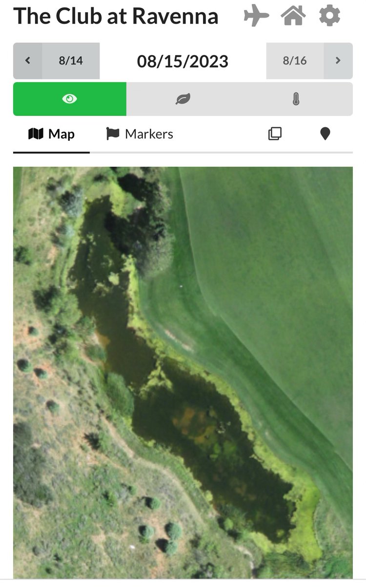 Aquaritin's tweet photo. Pics of our pond on 12th. Seen a lot of silt from the const. Aquaritin applications slipped as busy on other projects. Sprayed the algae and cattails with Cutrine and Diquat, results-minimal. Sprayed with Aquaritin and algae turned white and cleared up within 3 days @ravennasuper https://t.co/LDAsrwyrer