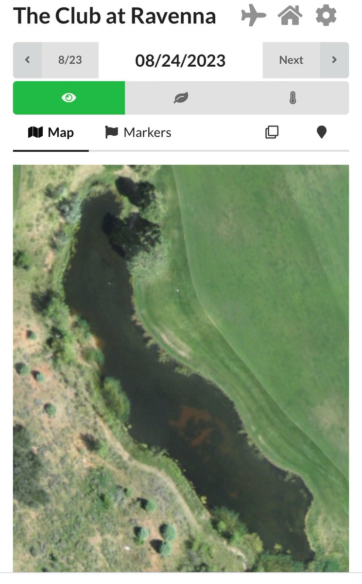 Aquaritin's tweet photo. Pics of our pond on 12th. Seen a lot of silt from the const. Aquaritin applications slipped as busy on other projects. Sprayed the algae and cattails with Cutrine and Diquat, results-minimal. Sprayed with Aquaritin and algae turned white and cleared up within 3 days @ravennasuper https://t.co/LDAsrwyrer