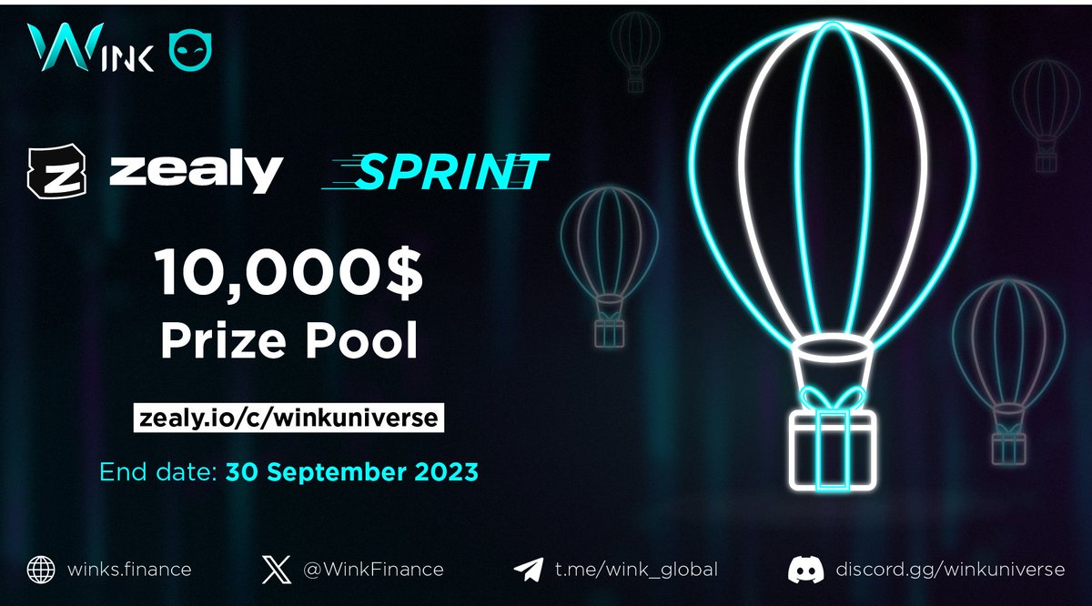 #ZealySprint is up! 💰 #Prize pool= 10,000$ 👤 Winners= 500 End date: 30 September 2023. Brace yourself #winkuniverse exploration is beginning! First you join, more points you get. Check Sprint rules here: zealy.io/c/winkuniverse… Reward program details:…