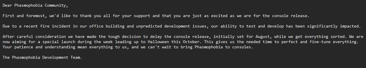 We have an update on our console release. #Phasmophobia #Xbox #PlayStation