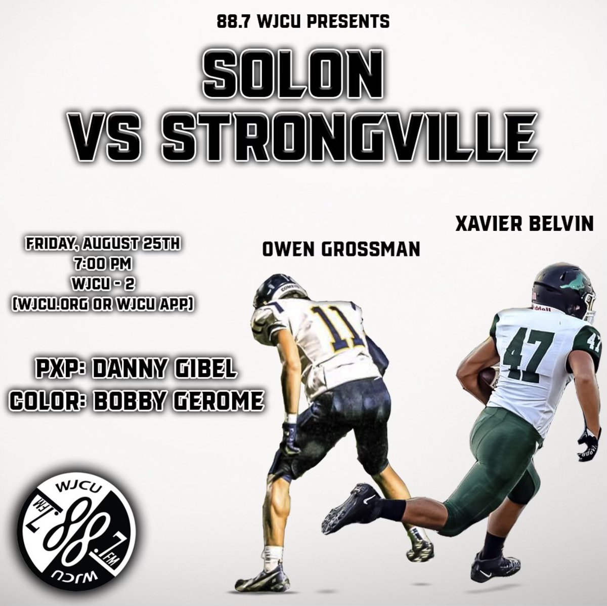 This week, our High School Game of the Week features <a href="/SolonSchools/">Solon Schools</a> taking on <a href="/Strongsville_FB/">StrongsvilleFootball</a> ! Danny Gibel and Bobby Gerome will be on the call. Kickoff is Friday, August 25th at 7 PM!