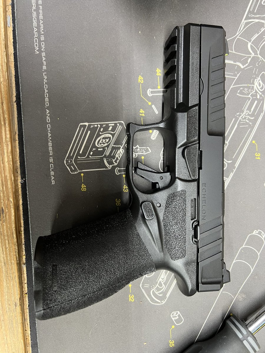 Initial impressions. All the best features of a VP9 and a P320, trigger better than both. This is a monster. #echelon #SpringfieldArmory