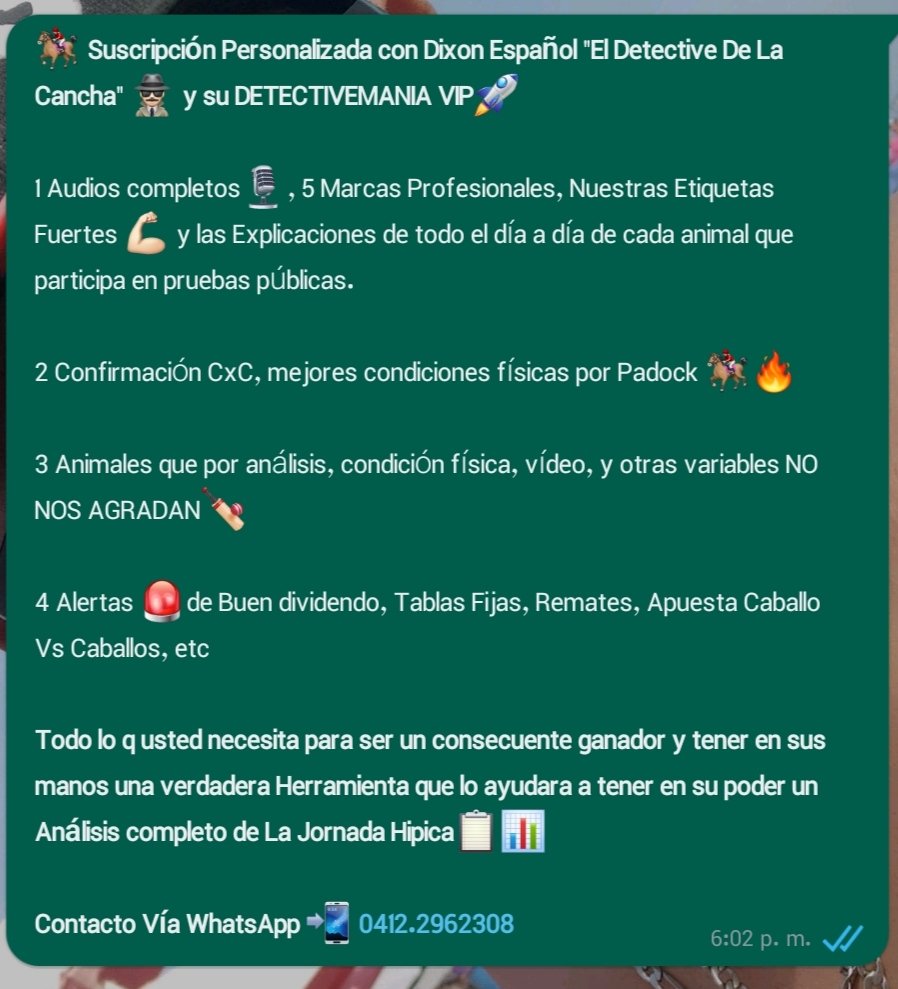 #ModoGalaHipica2023
Si está Publicación llega desde este momento al Sábado a las 12 del medio día a 100RT léase bien 100 RT todo aquel que desee ingresar a La DETECTIVEMANÍA VIP 🕵️ va a cancelar el módico Costo de 2$ Una REGALIA 🎁 para obtengas Nuestros Audios y Nuestro CXC ..!!