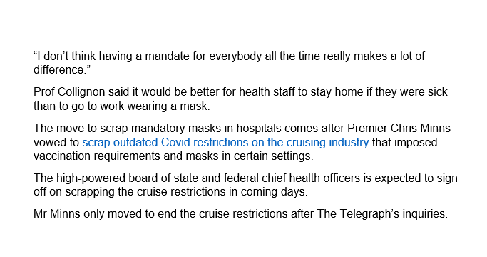 BigBadDenis's tweet photo. Health Minister Ryan Park said: “I want to see masks rolled back in our hospitals.”
Mr Park said it was time to “adjust our settings to reflect the changing public health conditions”.
“We’ve got to learn to live with Covid-19 and return to normal,” he said.
🤦♂️
@RyanPark_Keira https://t.co/t6i3aesGo7