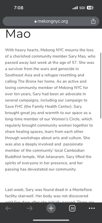 MekongNYC's tweet photo. With heavy hearts, Mekong NYC mourns the loss of a cherished community member Sary Mao, who passed away last week at the age of 57. 

Read the Politico article here:
https://t.co/jR8Vr8NsQA

Read our full statement here: https://t.co/1seLjBQDmH https://t.co/iBoYdc6GWN
