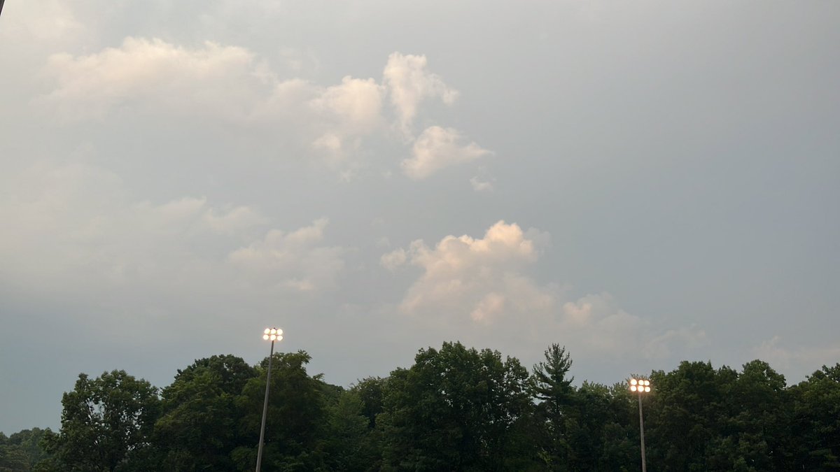BVTroutman's tweet photo. There’s a slight drizzle out on the field, a few ominous clouds: https://t.co/rsNsOEw6P2