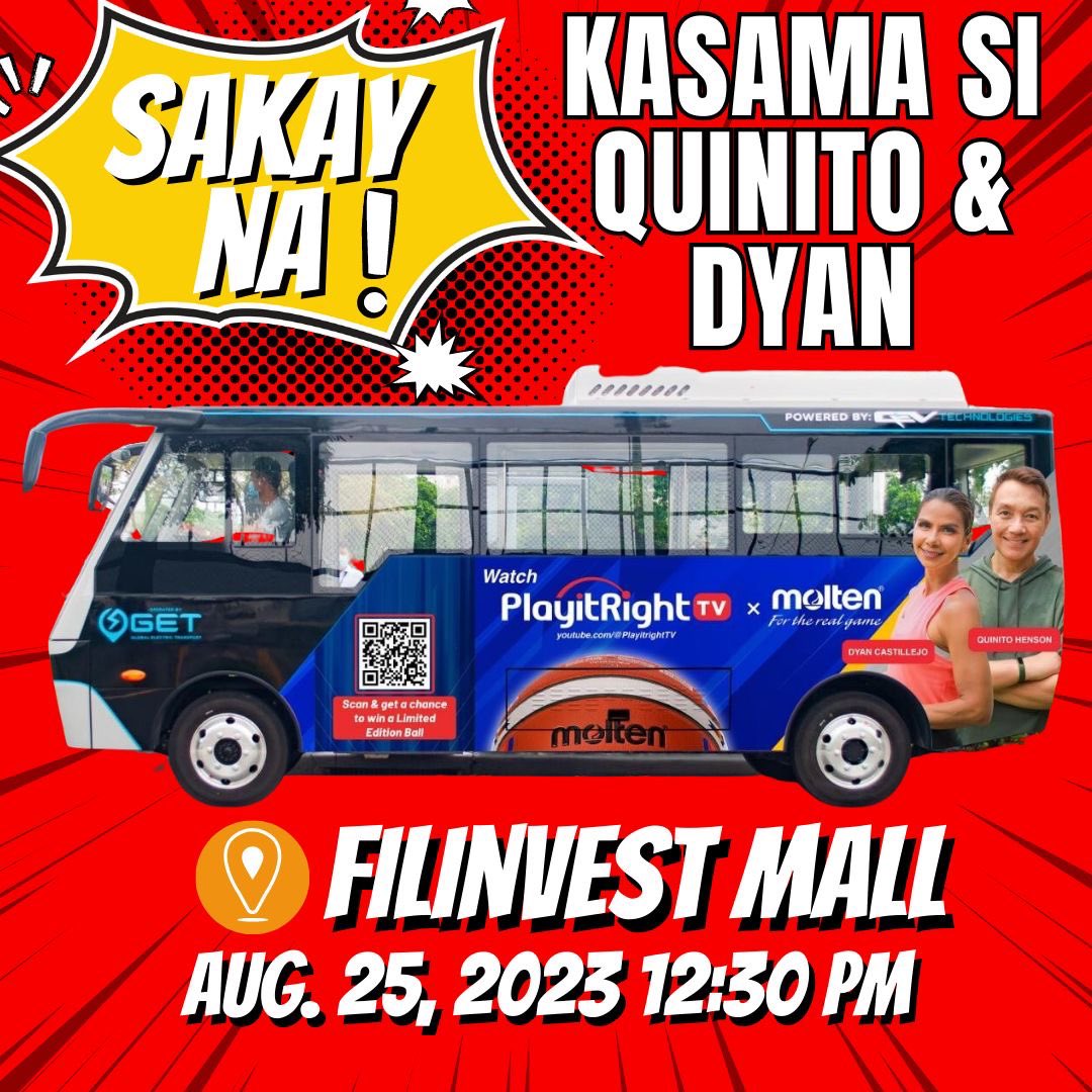 Are you looking for a ride to opening day? Tara! Sakay na! Kasama si Quinito at Dyan mamayang 12:30 PM and get a chance to win FIBA and @moltenphilippines prizes! Kita kits mamaya sa Filinvest Mall pick-up point! 

Seats are on a first come first served basis. Bus leaves at 1PM.