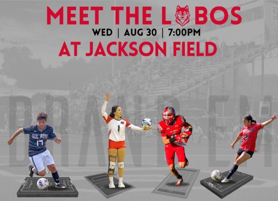 SRSUFootball's tweet photo. Get to know your #LoboAthletes!
Meet our teams and get pumped with us at Jackson Field on Wednesday, August 30 at 7 p.m.
#SRSU #sulross #golobos #meetthelobos #welcomeweeks https://t.co/2uGU3GZWoW