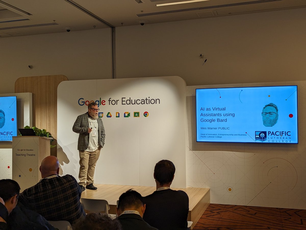 Suan (@suaneu) on Twitter photo Always fun to hear <a href="/I_teach_ICT/">Wes Warner</a> share his experiences, this time about his AI research journey. Thanks Bard for always sounding confident #GoogleEdu #EduTECHAU Always fun to hear <a href="/I_teach_ICT/">Wes Warner</a> share his experiences, this time about his AI research journey. Thanks Bard for always sounding confident #GoogleEdu #EduTECHAU
