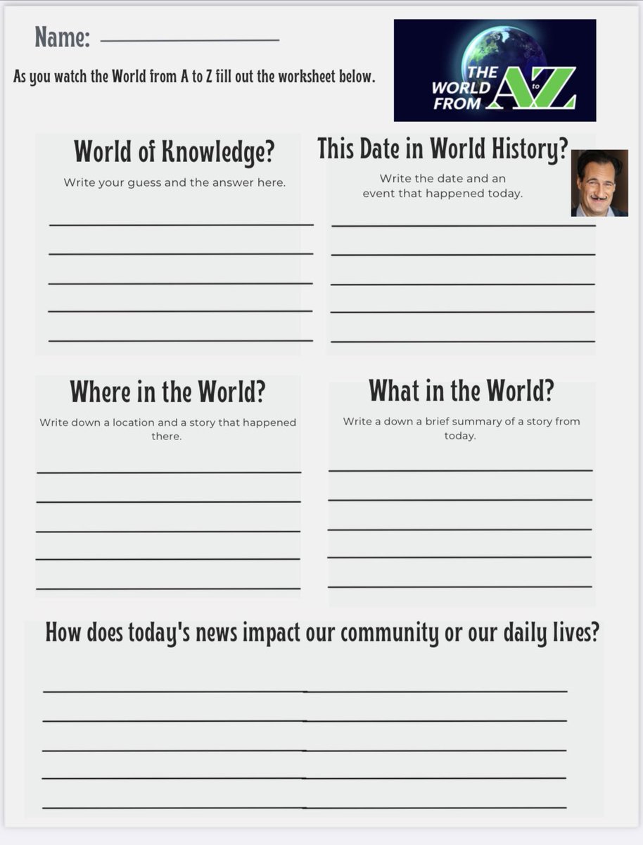 Teachers! You wanted an archive of past shows? You GOT it! WorldAtoZ.org/videos Also — a friend of mine who teaches in Michigan came up with this worksheet for The World from A to Z — please check it out!