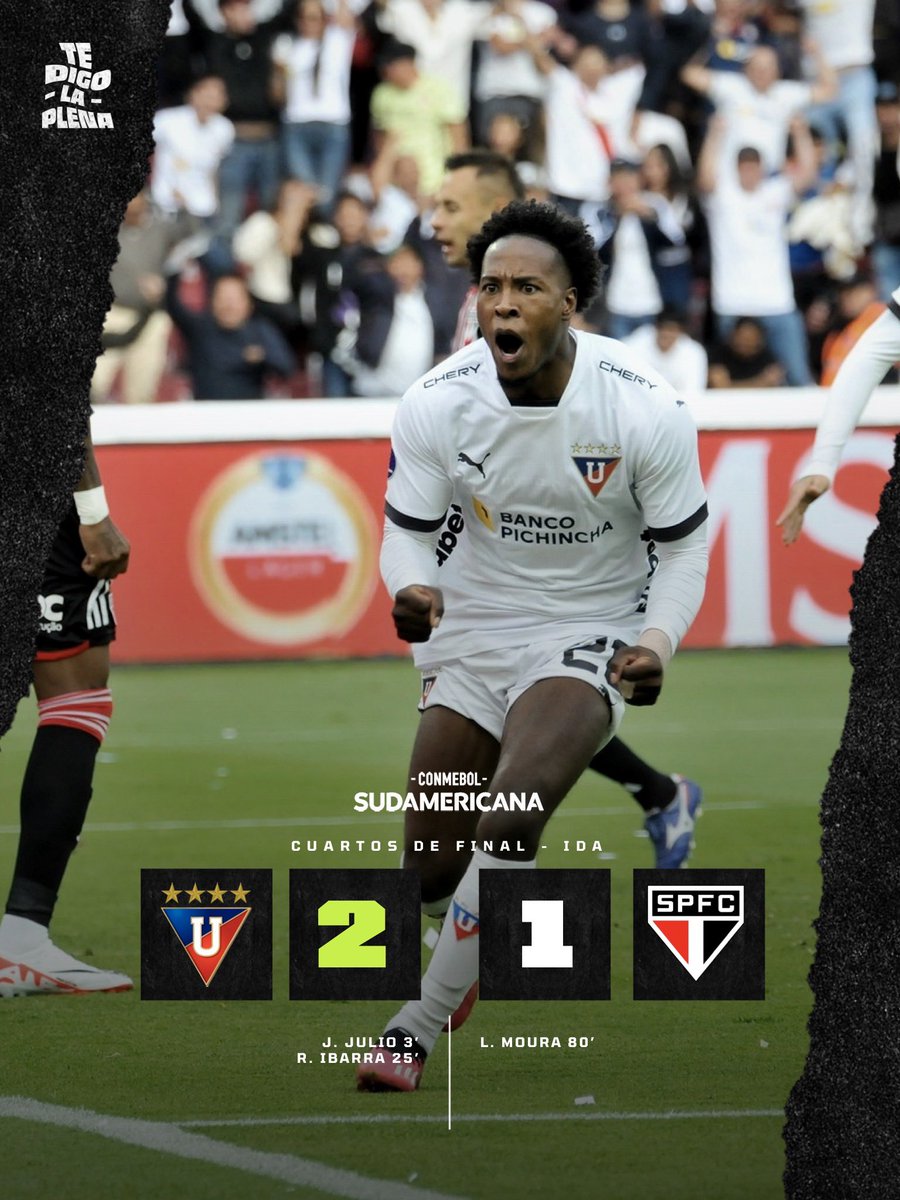#TeDigoLaPlena | #Sudamericana 

FINAL
🇪🇨<a href="/LDU_Oficial/">LDU Oficial</a> 2️⃣-1️⃣ <a href="/SaoPauloFC/">São Paulo FC</a> 🇧🇷

¡PUDO SER MÁS LA VENTAJA!

Victoria de Liga de Quito en la ida, pero con un sabor agridulce, por cómo se dieron las cosas. Jhojan Julio la figura de los albos.

#Conmebol #LaGranConquista