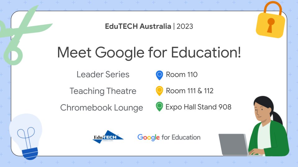 🎤 Don’t miss out! Last chance to visit Google for Education at #EduTECH2023 today.

Bookmark Google sessions here: app.edutechglobal.net/event/edutech-…
(Make sure you’ve downloaded the EduTECH app and logged-in to use the link)