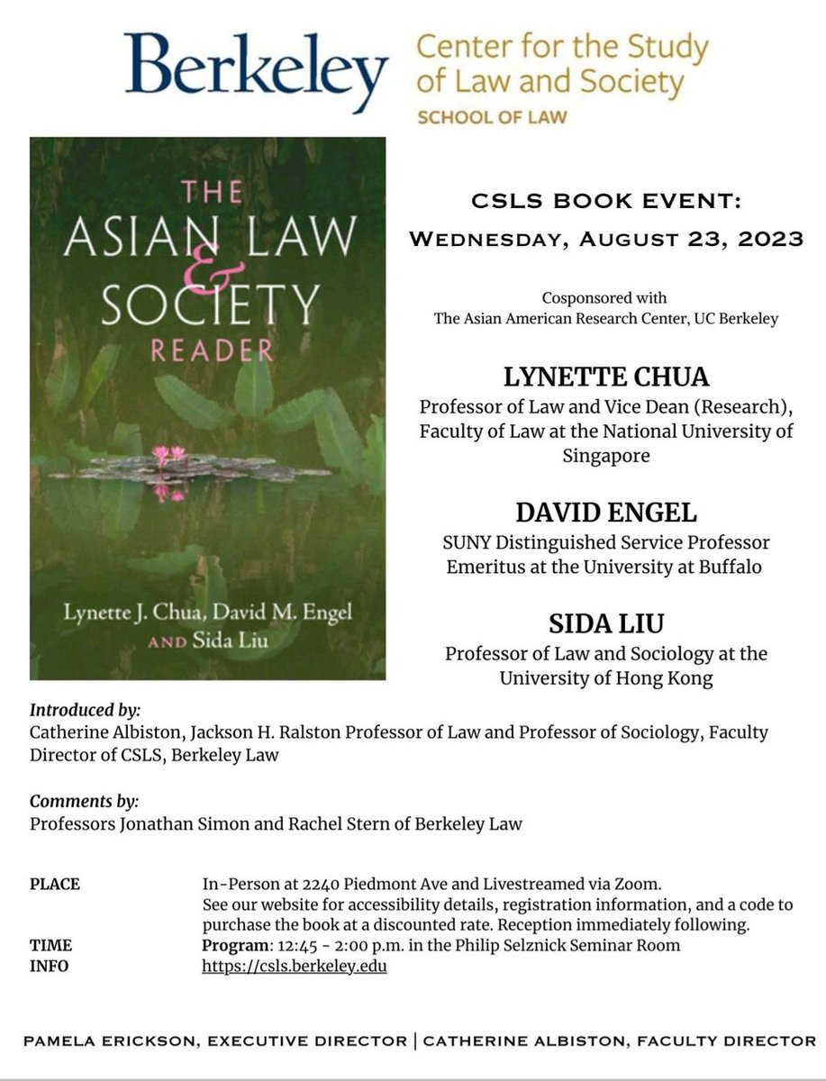 Many thanks to @CSLSatBerkeley for hosting a book event for The Asian Law & Society Reader yesterday. We had a stimulating discussion and it was wonderful to see many friends in the Bay Area!