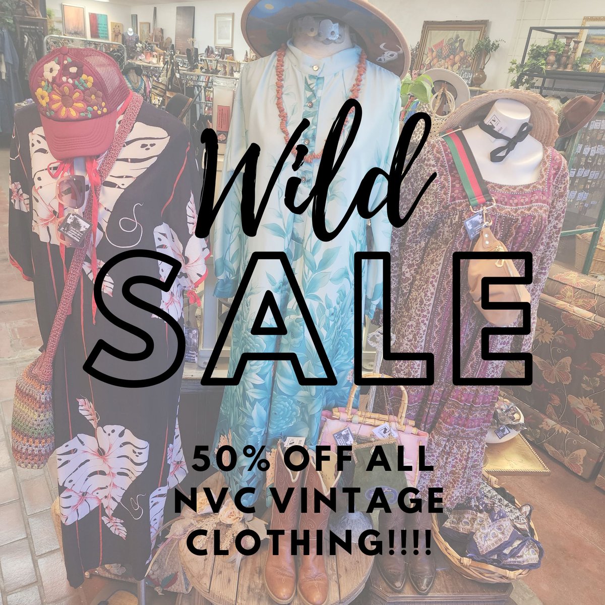 msNashty's tweet photo. Wild SALE!!!!!
50% off all NVC Vintage Clothing!
This weekend!!!!
August 26th + 27th
Sale includes Nash Brand only and includes our $5, $10, and $20 sale racks!!!!
#behindtheyellowdoor #vintageclothingshop #modernvintageboutique #downtownmesa #mesaaz #dtmesa #mesaarizona https://t.co/wi3VAgTPZ7