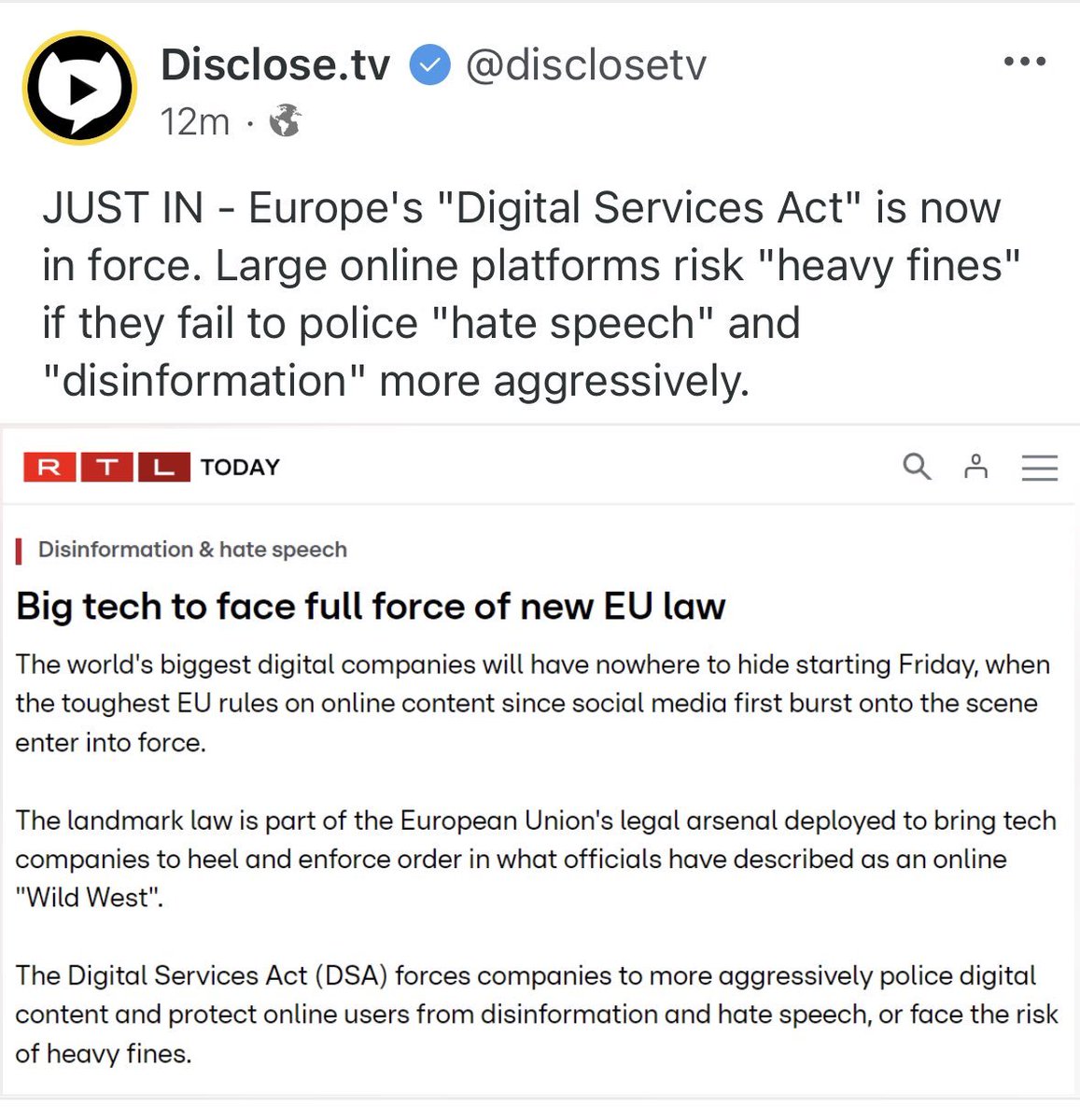 this is a watershed moment. either tell the EU to pound sand and shut them off if they try to fine you or admit that you're always going to be lapdogs, that walled garden agoras will never be free, and let's start building something open source that will be.